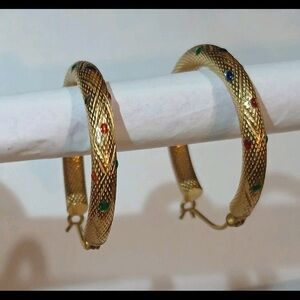 14k Gold Hoop Earrings with Multicolor Accents